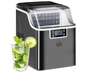 HOMCOM 20kg/Day Ice Maker Machine Countertop, Stainless Steel Portable Ice Cube Maker, 2 Ways to Add Water, 24 Pcs Ready in 14 Mins, Adjustable Ice Size, Self-Cleaning with Scoop & Basket, 3.2L,Black