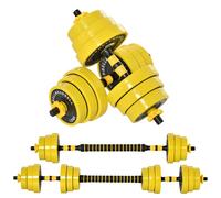HOMCOM 20Kg Barbell & Dumbbell Set Fitness Exercise Home Gym Plate Bar Clamp Rod, Yellow