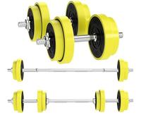 HOMCOM Adjustable 20KGS Barbell & Dumbbell Set for Home Gym, Yellow, Yellow