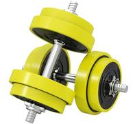 HOMCOM 20KGS 2-In-1 Dumbbell & Barbell Adjustable Set Strength Muscle Exercise Fitness Plate Bar Clamp Rod Home Gym Sports Area, Yellow