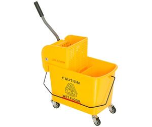 HOMCOM 20L Compact Mop Bucket with Wringer and Handle, Mop Bucket on Wheels for Floor Cleaning, Separate Dirty and Clean Water, for Home, Flat, Yellow
