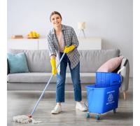Homcom 20L Compact Mop Bucket With Wringer On Wheels Blue