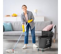 Wheel-Mounted 20L Mop Bucket with Wringer - Easy Floor Cleaning Red