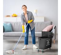 Wheel-Mounted 20L Mop Bucket with Wringer - Easy Floor Cleaning Red