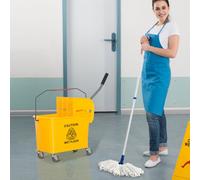 HOMCOM 20L Mop Bucket with Wringer Handle on Wheels for Cleaning Yellow | TJ Hughes