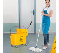 HOMCOM 20L Compact Mop Bucket with Wringer on Wheels Yellow