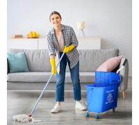HOMCOM 20L Mop Bucket on Wheels with Water Separation Panel - Blue, none