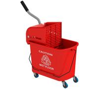 HOMCOM 20L Mop Bucket with Wringer Handle on Wheels for Floor Cleaning Red