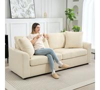 HOMCOM 212 cm Upholstered Jumbo Cord Sofa Couch with Spring Cushion, Cream, Cream