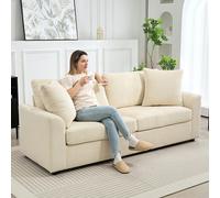 HOMCOM 212 cm Upholstered Jumbo Cord Sofa Couch with Spring Cushion, Cream, Cream