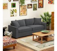 HOMCOM 212 cm Upholstered Jumbo Cord Sofa Couch with Spring Cushion, Coffee - Grey - 1 - 212