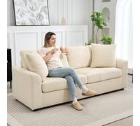 HOMCOM 212 cm Upholstered Jumbo Cord Sofa Couch with Spring Cushion, Cream, Cream