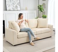 212 cm Upholstered Jumbo Cord Sofa Couch with Spring Cushion, Cream HOMCOM Cream 3 Seater
