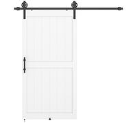 HOMCOM 213.4cm Sliding Barn Door Kit, Sliding Door with Track, Hardware, Upgraded Rollers and Floor Guide, Handle, White