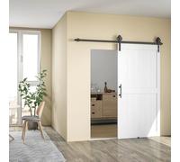 HOMCOM 213.4cm Sliding Barn Door Kit, Sliding Door with Track, Hardware, Upgraded Rollers and Floor Guide, Industrial Handle, Water-Proof PVC Surface, White