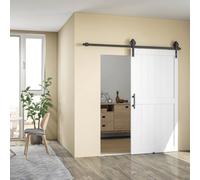 HOMCOM 107 x 213 cm Sliding Barn Door with 152 cm Door Hardware Kit White | Industrial Handle, Upgraded Rollers, Floor Guide, Waterproof Plastic Surface, Pre-Drilled Easy Assembly