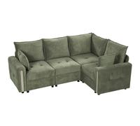 HOMCOM 228cm L Shaped Sofa with Lift-Up Storage, 3-Seater Sectional Sofa with Wide Deep Seat, Dark Green