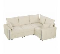 HOMCOM 228cm L Shaped Sofa with Lift-Up Storage, 3-Seater Sectional Sofa with Wide Deep Seat, Beige
