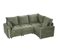 HOMCOM 228cm L Shaped Sofa with Lift-Up Storage, 3-Seater Sectional Sofa with Wide Deep Seat, Dark Green