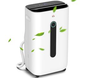 HOMCOM 22L/Day Dehumidifier with Filter, 24H Timer, 4 Modes, Quiet Low-Energy Dehumidifier for Home Laundry Basement, White Aosom UK
