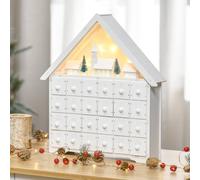 HOMCOM Christmas Advent Calendar Light Up Wooden House with Countdown Drawers, none