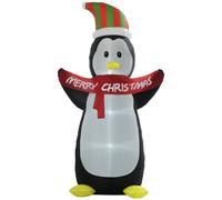 HOMCOM 243cm Inflatable Penguin Holding Merry Christmas Banner Holiday Yard Decoration with LED Lights, Indoor Outdoor Lawn Blow Up Decor
