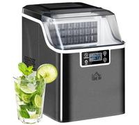 HOMCOM 24kg/Day Ice Maker Machine Countertop, Stainless Steel Portable Ice Cube Maker, 2 Ways to Add Water, 24 Pcs Ready in 14 Mins, Adjustable Ice Size, Self-Cleaning with Scoop & Basket, 3.2L,Black