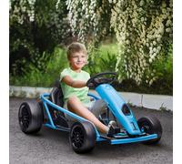 HOMCOM 24V Electric Go Kart for Kids, Ride-On Racing Go Kart with Drift Mode, Slow Start, Music, Horn Honking and Seat Belt, Max Speed 16km/h, for 8-12 Years Old, Blue
