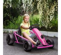 HOMCOM 24V Electric Go Kart for Kids, Ride-On Racing Go Kart with Drift Mode, Slow Start, Music, Horn Honking and Seat Belt, Max Speed 16km/h, for 8-12 Years Old, Pink