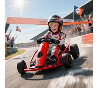 HOMCOM 24V Electric Go Kart for Kids, Ride-On Racing Go Kart with Slow Start, Music, Horn Honking and Safety Belt, for 8-12 Years Old, Red