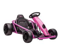 HOMCOM 24V Electric Go Kart for Kids, Ride-On Racing Go Kart with Drift Mode, Slow Start, Music, Horn Honking and Seat Belt, Max Speed 16km/h, for 8-12 Years Old, Pink