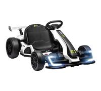 HOMCOM 24V Electric Go Kart for Kids, Ride On Racing Kart with Adjustable Seat, Battery Powered Drifting Ride On Car with Music, Light, Slow Start, Button Start, Horn, for 6-12 Years, White