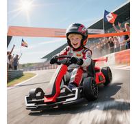 HOMCOM 24V Electric Go Kart For Kids With Adjustable Seat, Red, Red