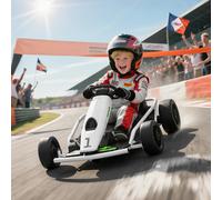 HOMCOM 24V Electric Go Kart For Kids With Music, Horn Honking, Slow Start, White