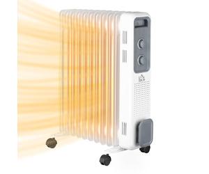 HOMCOM 2500W Oil Filled Radiator 11 Fin Portable Electric Heater White