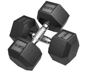 HOMCOM 25KG Rubber Hex Dumbbell Portable Hand Weights Dumbbell Home Gym