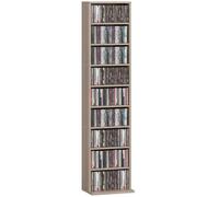 HOMCOM 260 CD/120 DVD Storage Unit with 9 Compartments, Natural Wood Finish | Blu-ray Media Storage Shelf, 6 Adjustable Shelves, CD Tower, Living Room, Bedroom, Office
