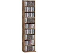 HOMCOM 260 CD/120 DVD Storage Unit with 9 Compartments, Rustic Brown | Blu-ray Media Storage Shelf, 6 Adjustable Shelves, CD Tower, Living Room, Bedroom, Office