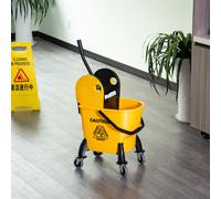 26L Mop Bucket & Water Wringer w/ 4 Wheels Plastic Body Metal Handle Yellow HOMCOM Yellow One Size