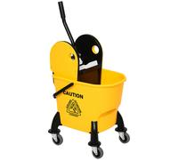 HOMCOM 26L Mop Bucket with Wringer, Mop Bucket on Wheels with Carry Handle, Mop Holder, Plastic Body for Household, Yellow