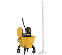 HOMCOM 26L Mop Bucket with Wringer on Wheels, Down Press Wringer with Handle and Mop for Floor Cleaning, Yellow