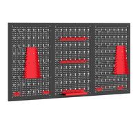 HOMCOM 28 Pcs Wall-Mounted Pegboard with 3 Boards, Garage Tool Storage Unit Black and Red