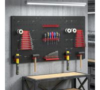 HOMCOM 28 Pcs Wall-Mounted Pegboard with Hooks and Storage Shelves
