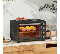 28L Countertop Toaster Oven with 2 Hot Plates, Grill, Roast, Bake HOMCOM Black One Size