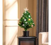 HOMCOM 2FT Pre-lit Artificial Christmas Tree Tabletop Multicoloured Fibre Optic Xmas Decoration w/LED Lights Pot Table Desk - Green