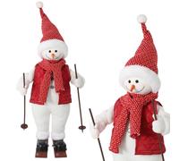HOMCOM 2ft Life Size Singing Skiing Santa Claus with Posable Arms | 65 cm Standing Musical Animated Santa with Ski Board and Poles, Handcrafted, Sound Touch Activated, Moving Christmas Figure