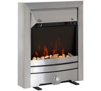 HOMCOM 2KW Electric Fireplace Pebble Burning Effect Heater Fire Flame Indoor Stove LED Lighting - Stainless Steel