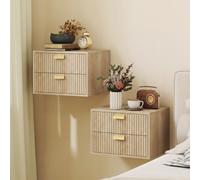 Homcom 2Pcs Modern Floating Nightstands, 2 Drawers Bedside Tables, Oak