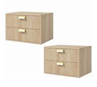 Homcom 2Pcs Modern Floating Nightstands, 2 Drawers Bedside Tables, Oak In Natural Natural