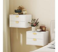 Homcom 2Pcs Modern Floating Nightstands, 2 Drawers Bedside Tables, White
